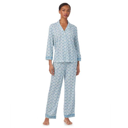 Lauren Ralph Lauren Cotton Knit 3/4 Sleeve Notch Collar Pajama Set